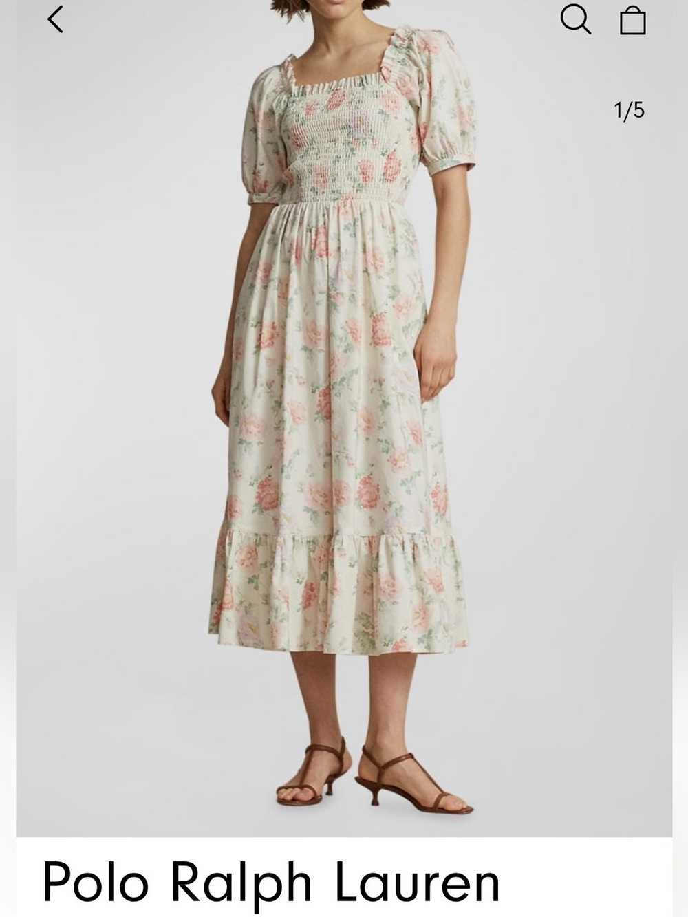 Polo by Ralph Lauren Floral Print Smocked Cotton Dress Size Small